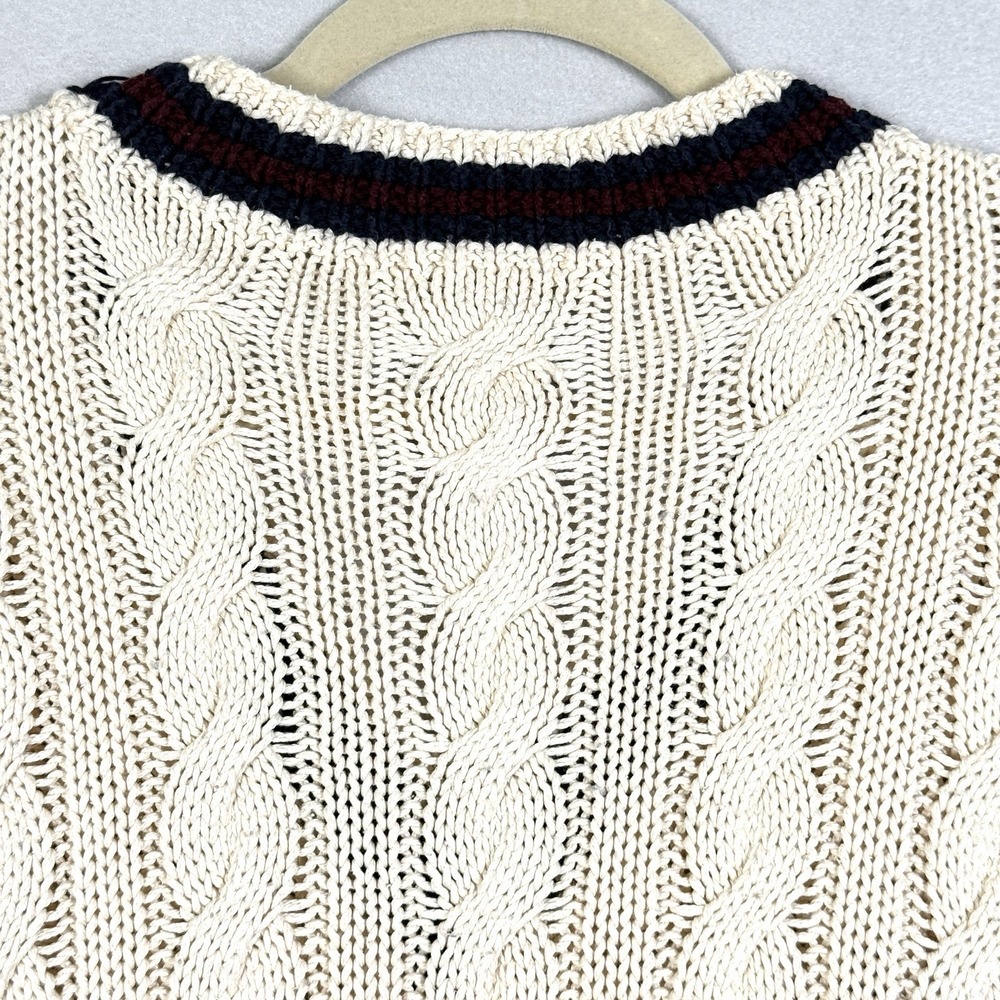 Vintage Polo Ralph Lauren Cricket Sweater Mens L XL Cable Knit Tennis 90s Cream - Picture 9 of 12